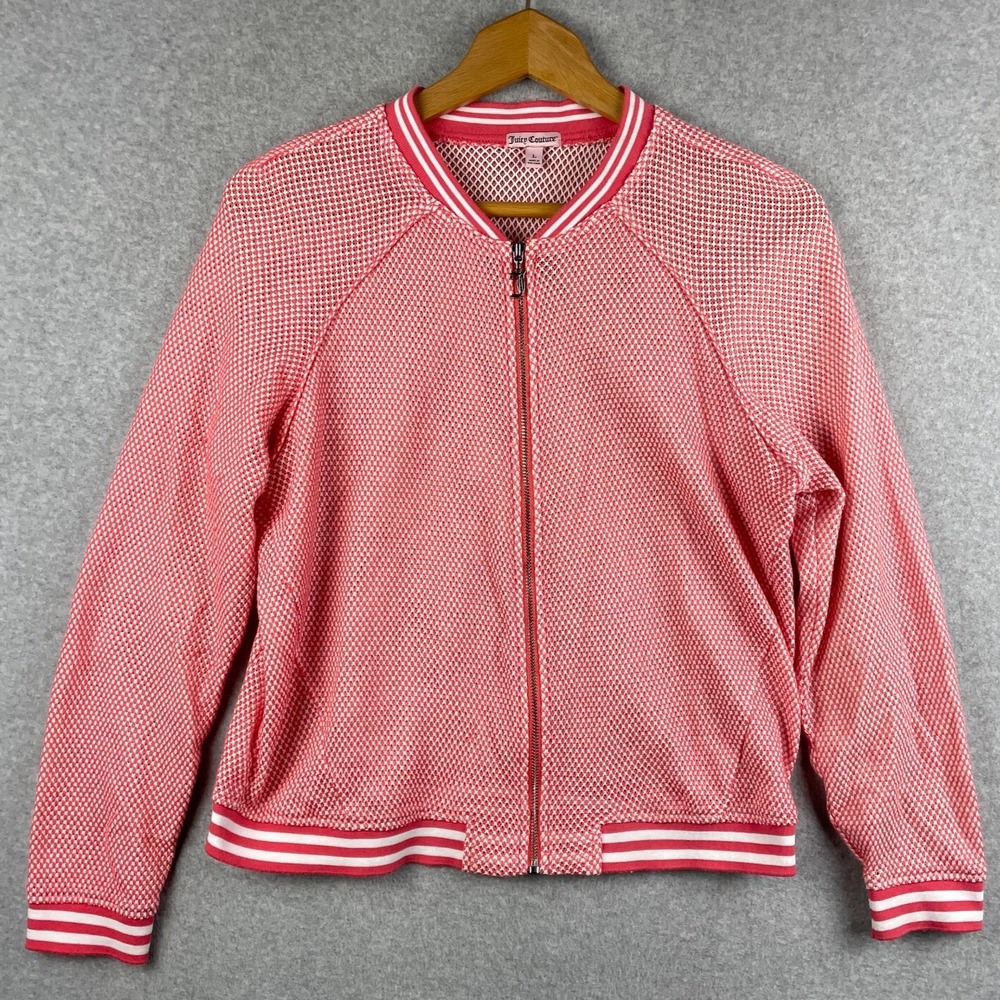 Juicy Couture Varsity Jacket Women Large Mesh Baseball‎ Bomber Full Zip Preppy